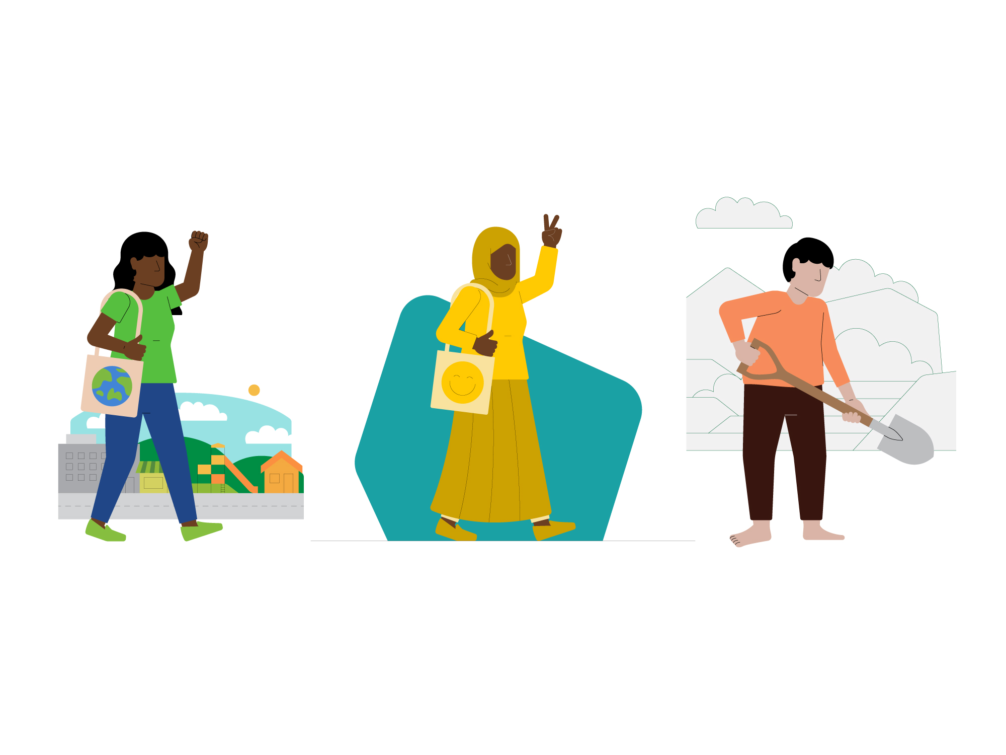 Mercy Corps illustrated people and background options