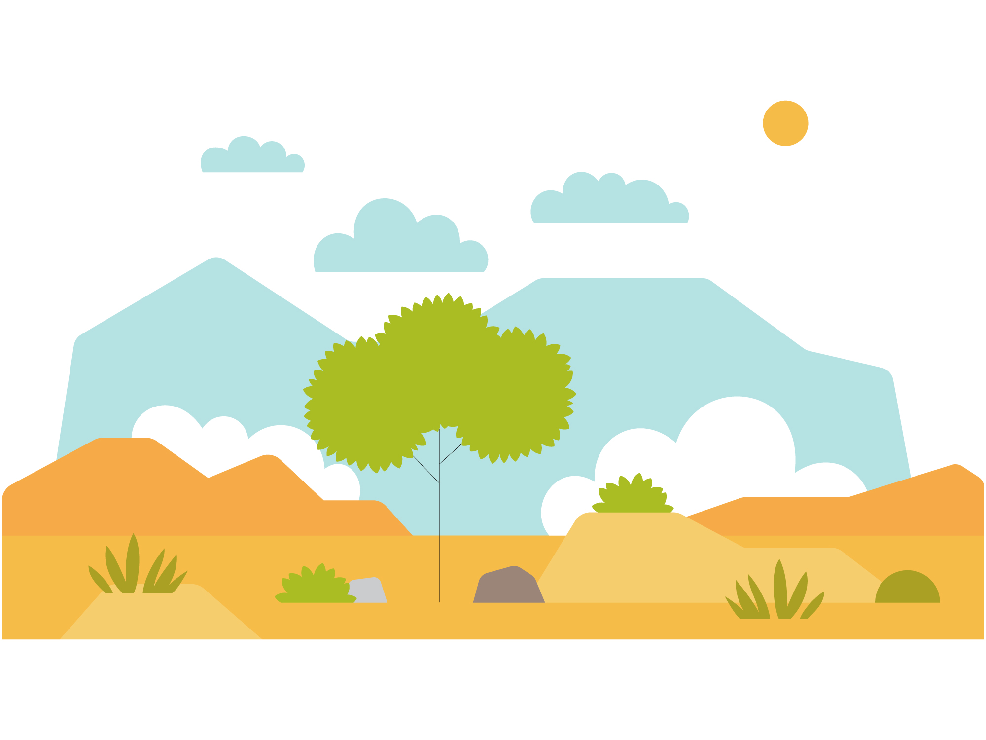 Mercy Corps illustrated background scenes