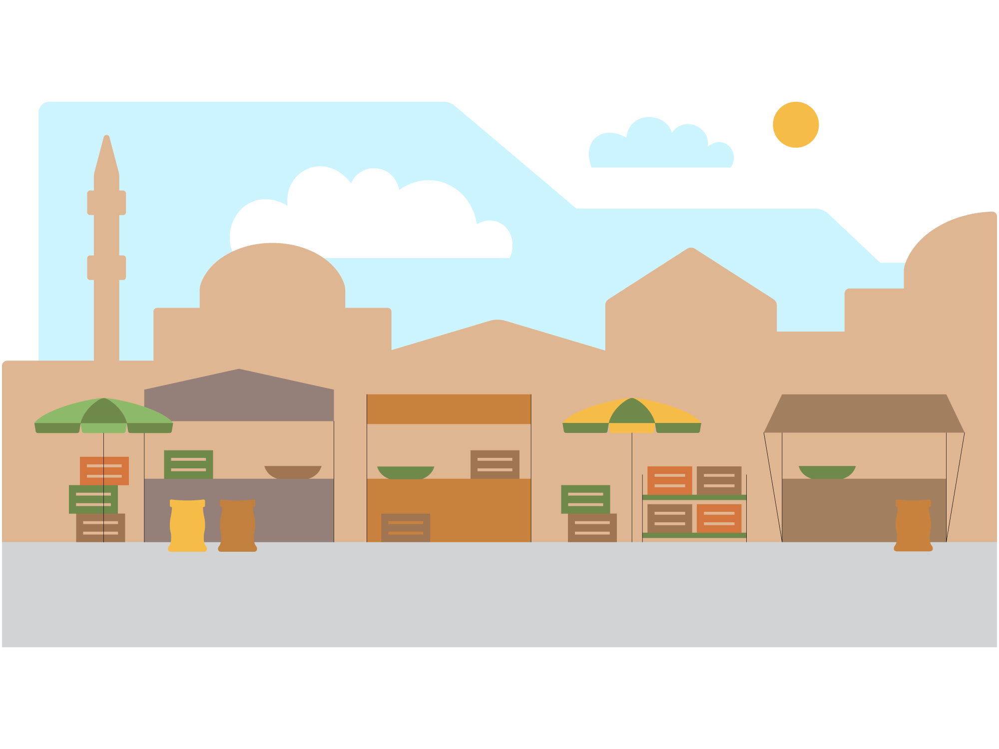 Mercy Corps illustrated background scenes