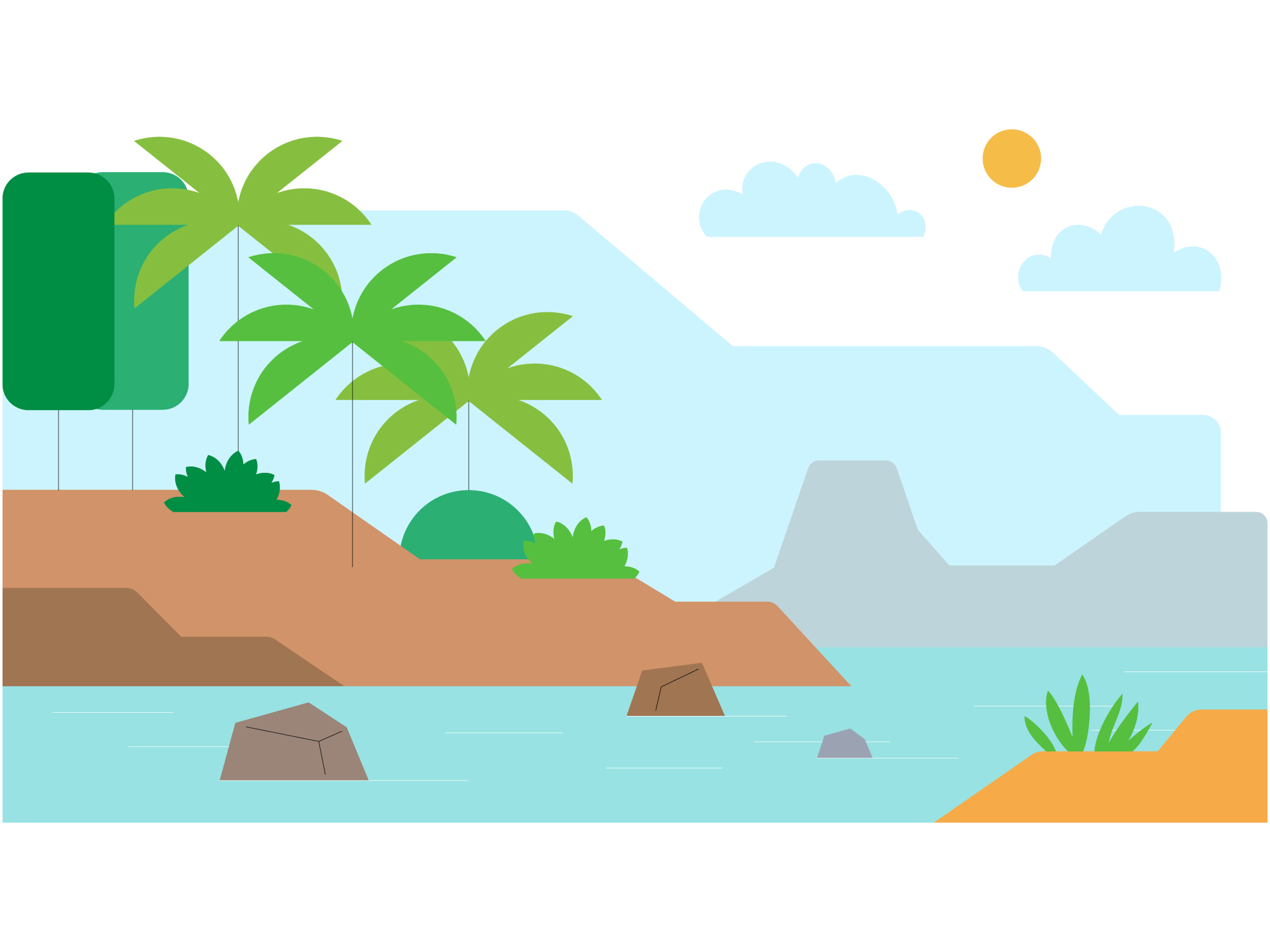 Mercy Corps illustrated background scenes