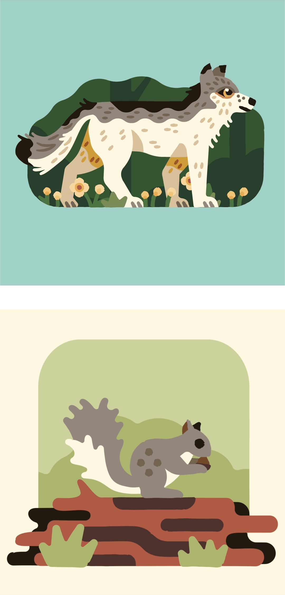 Oregon Parks and Rec Department squirrel and wolf animation