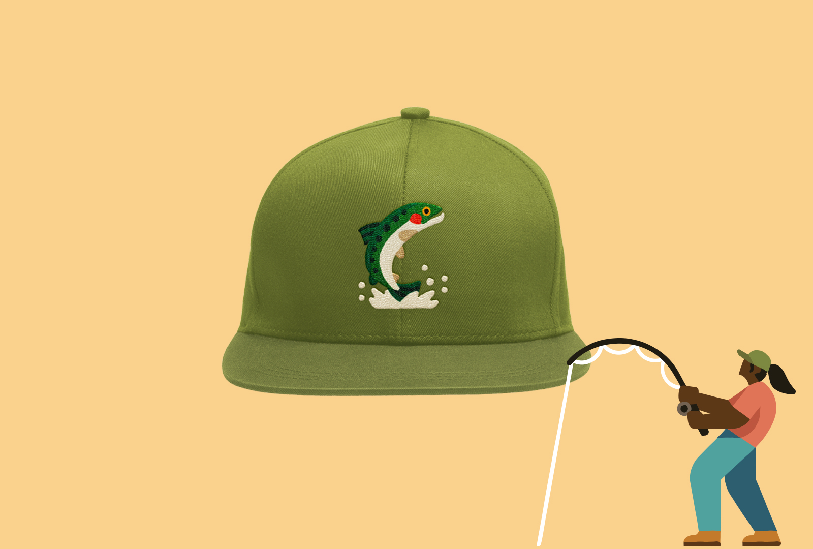 Illustrated fish on a hat graphic