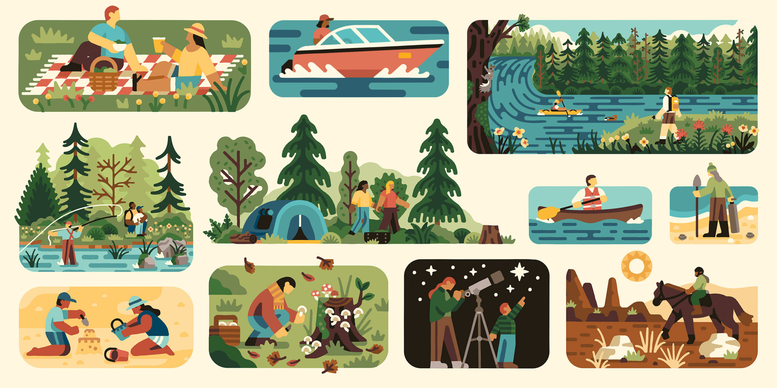 Oregon Parks and Rec Department People illustration collage