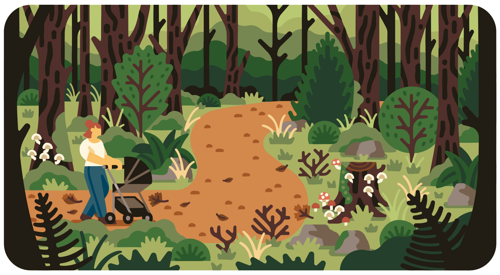 OPRD woman pushing stroller on a walking path illustration