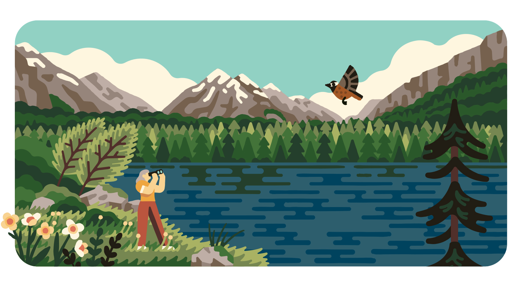 OPRD birdwatching scene illustration