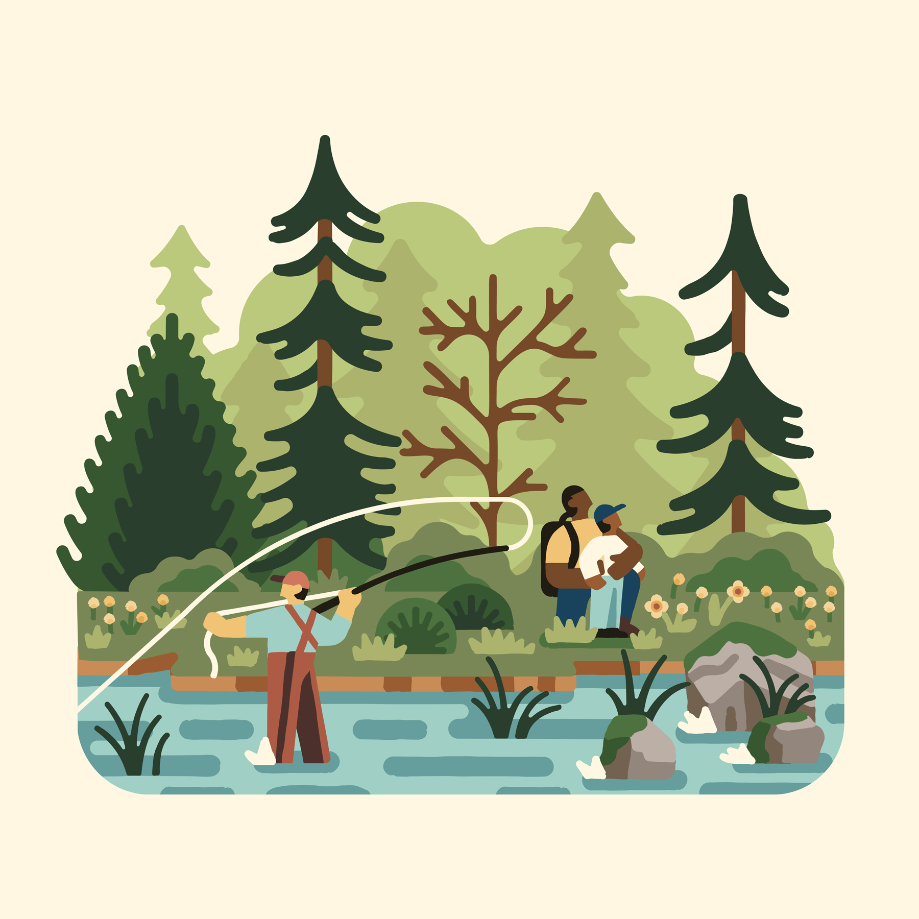 Oregon Parks and Rec Department illustration with person fishing