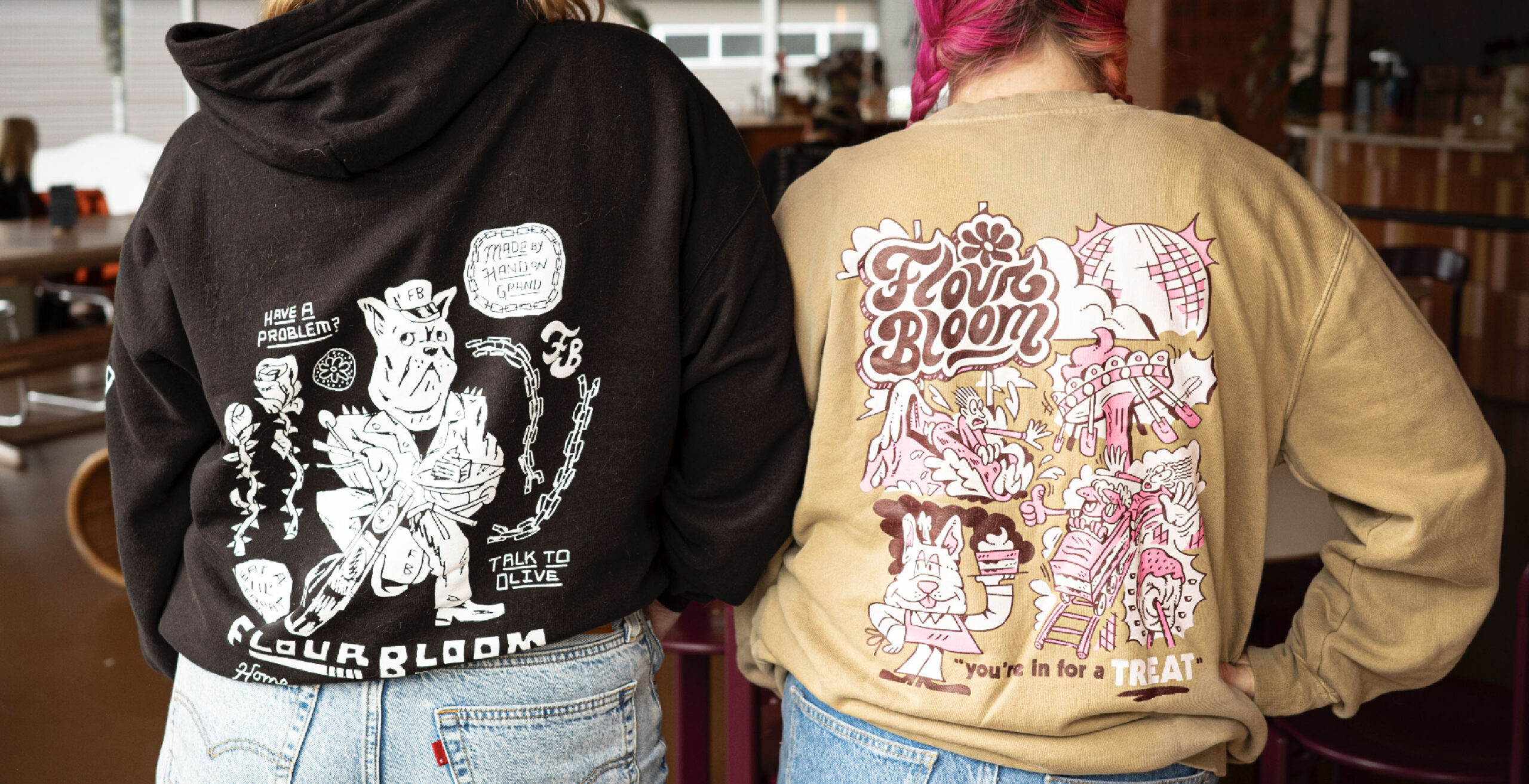 Flour Bloom shirts with back illustrations